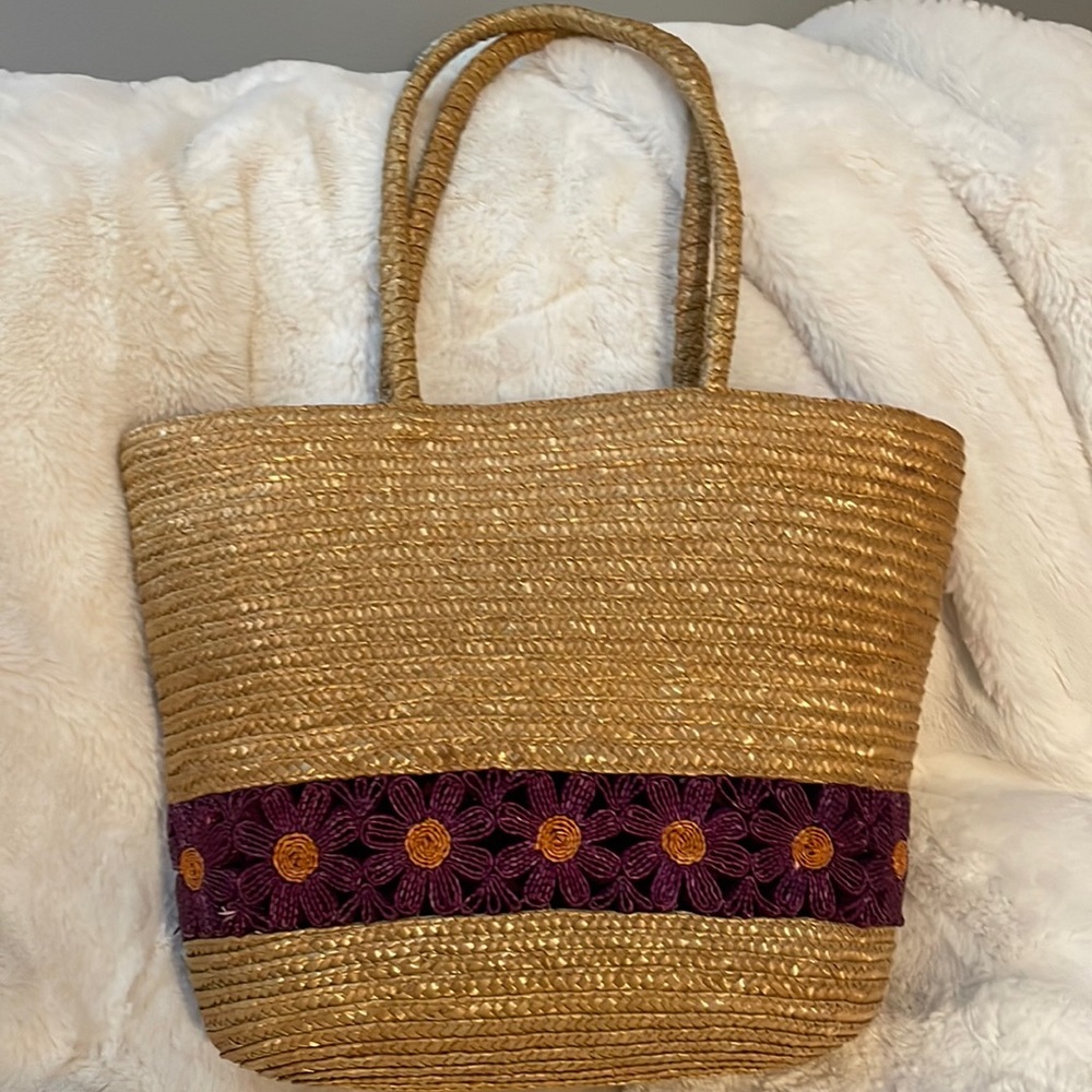 Straw bag purple daisy 90’s lined